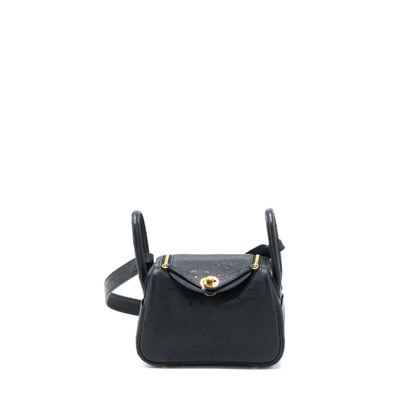 Hermes Mini Lindy Ostrich Black GHW Stamp Z