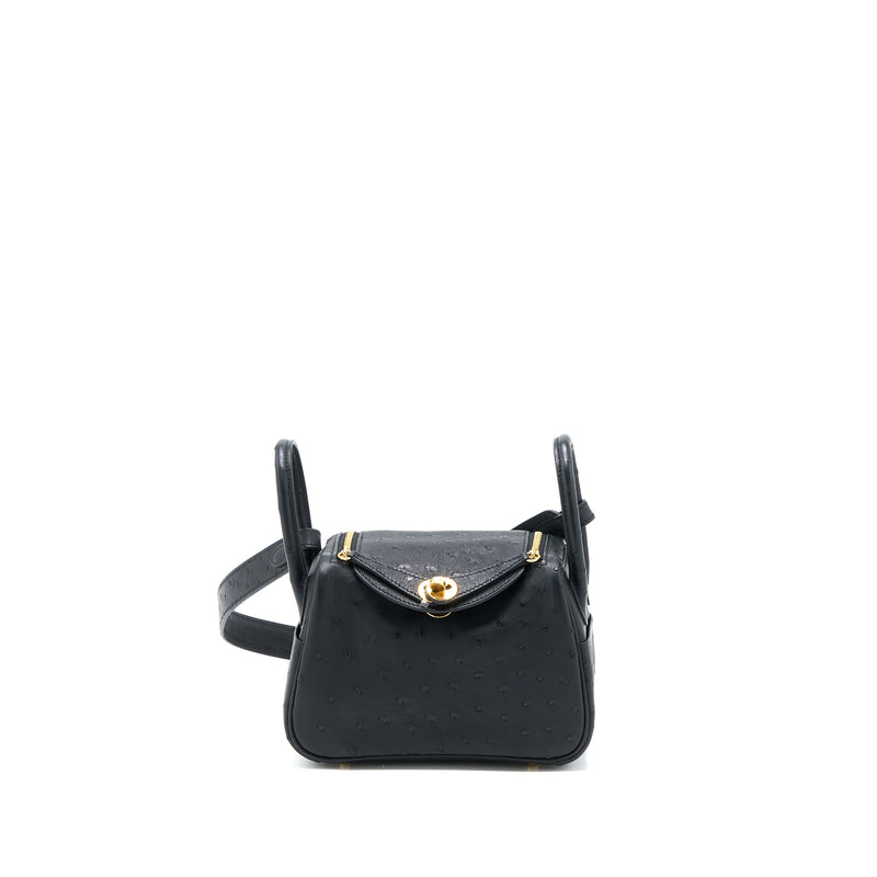 Hermes Mini Lindy Ostrich Black GHW Stamp Z