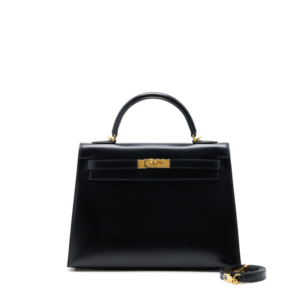 Hermes Vintage Kelly 32 Box Black GHW Stamp Square I
