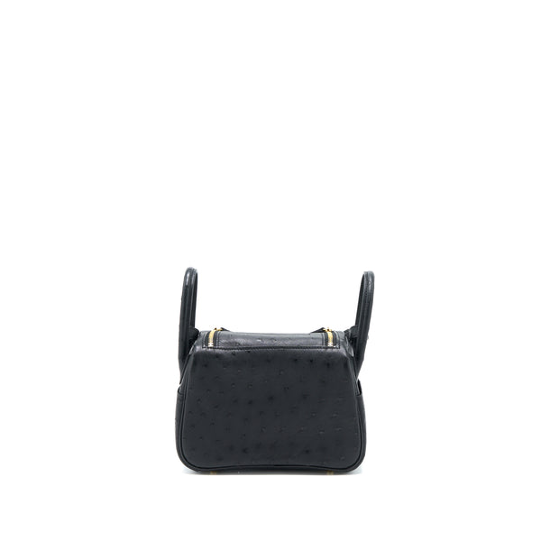 Hermes Mini Lindy Ostrich Black GHW Stamp Z