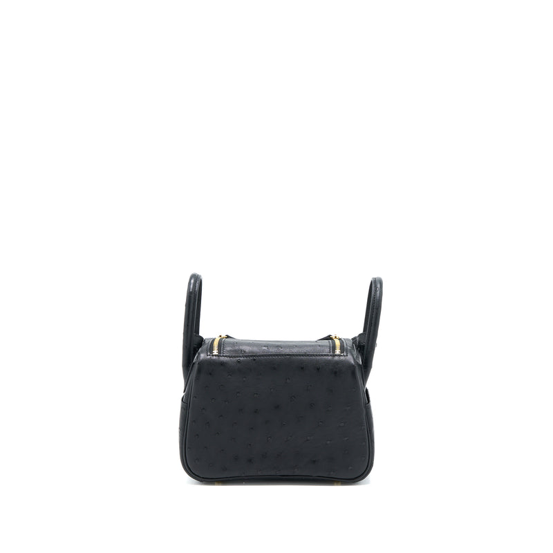 Hermes Mini Lindy Ostrich Black GHW Stamp Z