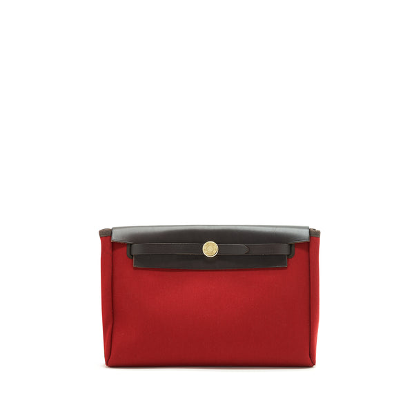 Hermes Herbag Clutch Bag Canvas Orange/Red Stamp Square H