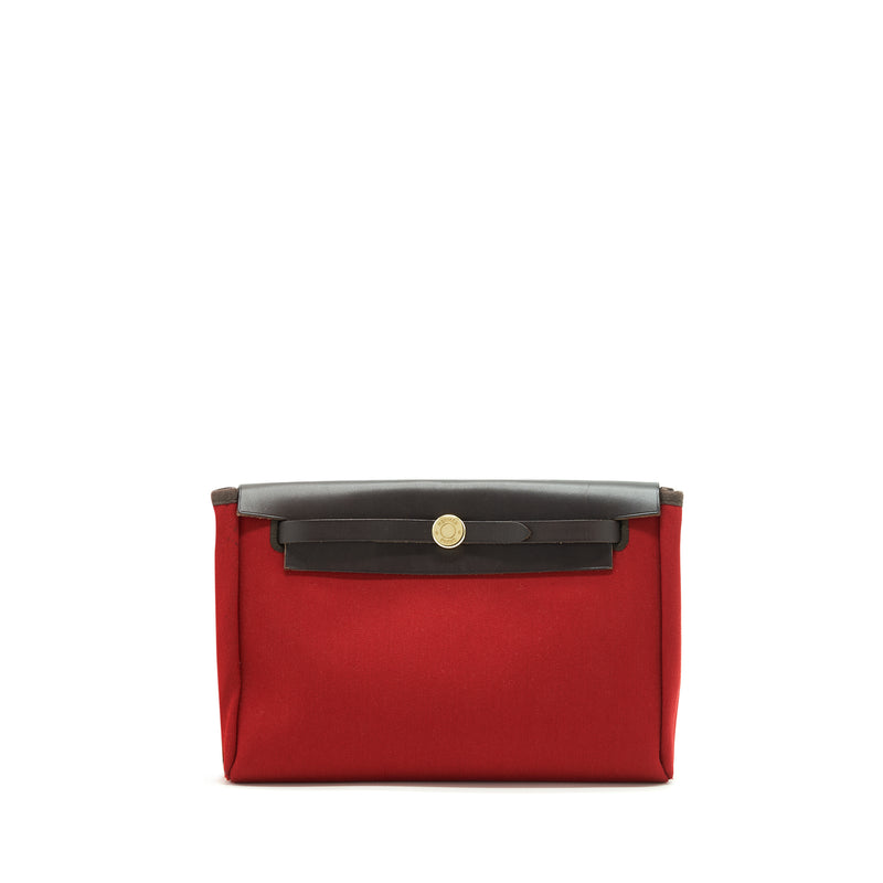 Hermes Herbag Clutch Bag Canvas Orange/Red Stamp Square H