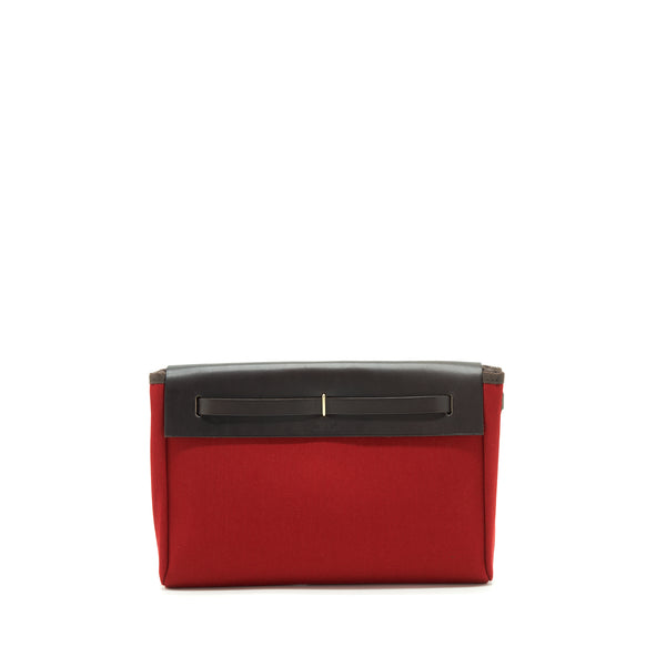 Hermes Herbag Clutch Bag Canvas Orange/Red Stamp Square H