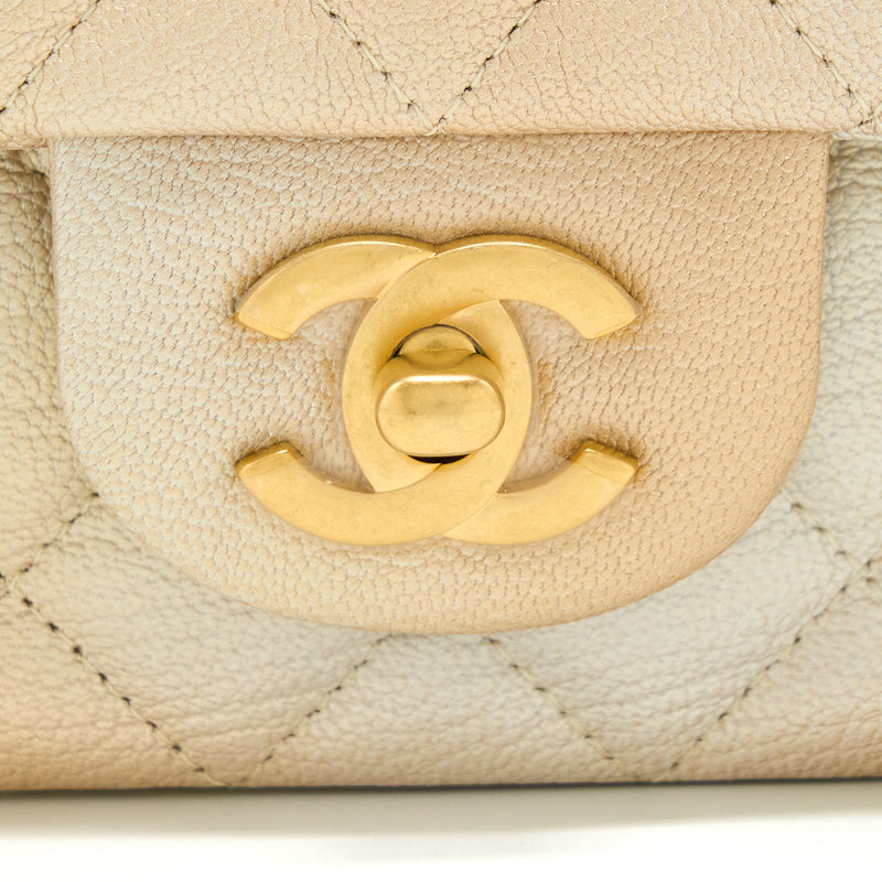 Chanel 22C Mini Rectangular Flap Bag Goatskin Ombre Beige Brushed GHW(