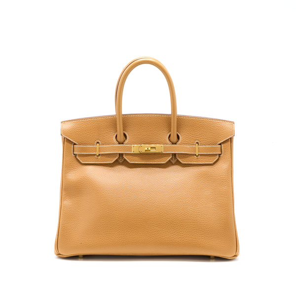 Hermes Vintage Birkin 35 Courchevel Natural Sable GHW Stamp Square F