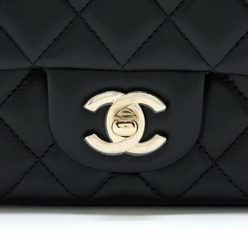 Chanel Mini Rectangular Flap Bag Lambskin Black LGHW (Microchip)