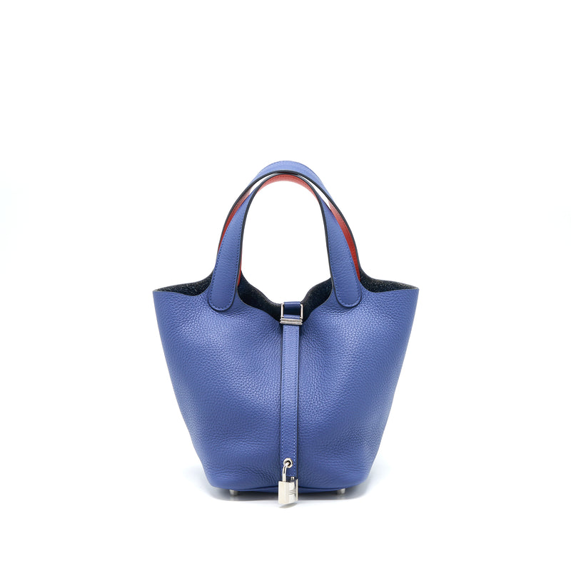 Hermes Picotin 18 Lock Bag Clemence Bleu Brighton/Capucine SHW Stamp C