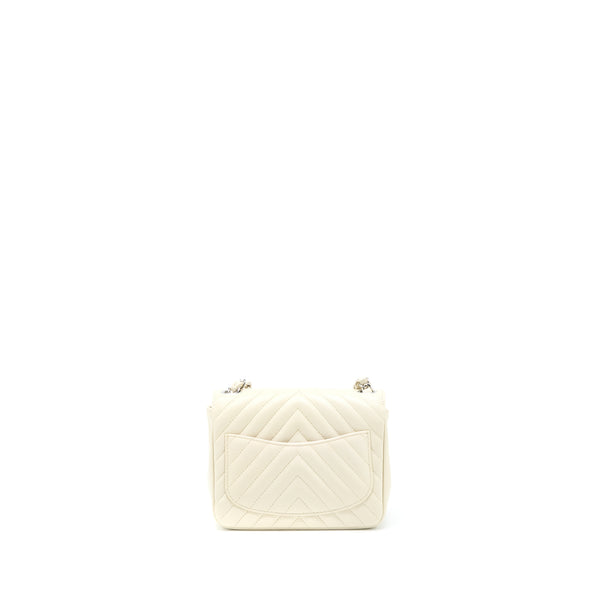 Chanel 21c Mini Square Flap Bag Chevron Lambskin Beige SHW