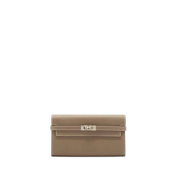 Hermes Classic Kelly Long Wallet Epsom Etoupe SHW Stamp C
