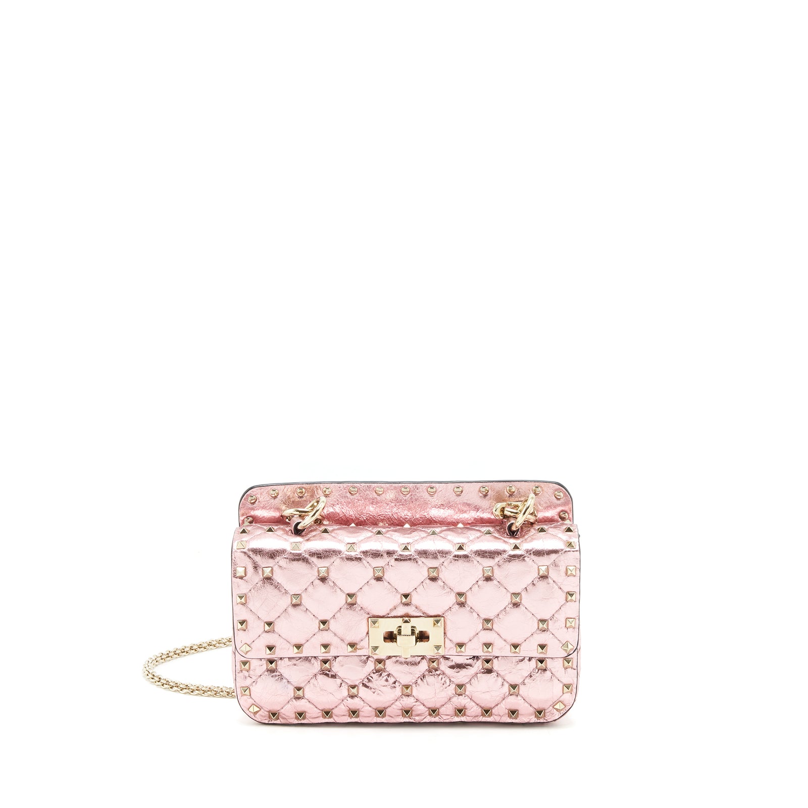 【関税&送料込】Valentino Garavani Light Pink Leather Mini H Valentino Light Pink Leather Rockstud Flap Wallet on Chain