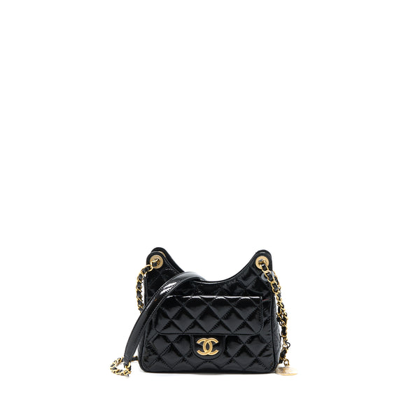 Chanel 23c Small Hobo Bag Shiny Calfskin Black Brushed GHW (Microchip)