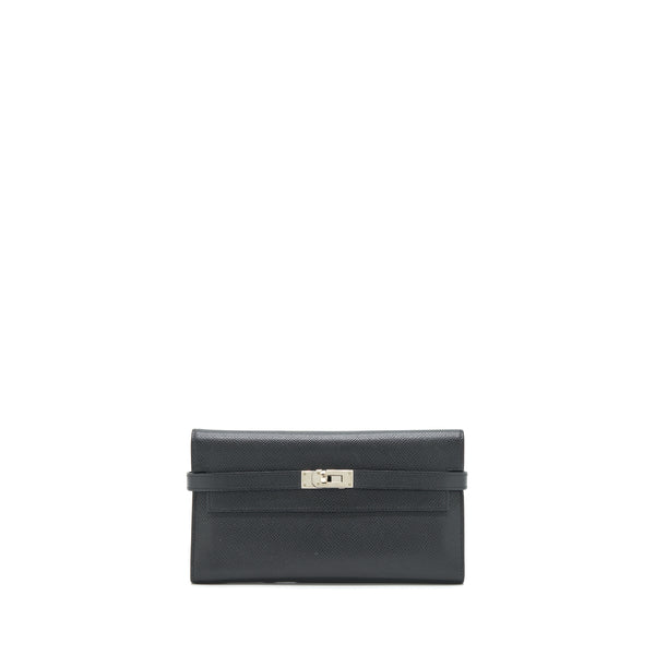 Hermes Kelly Long Wallet Epsom Black SHW Stamp Square O