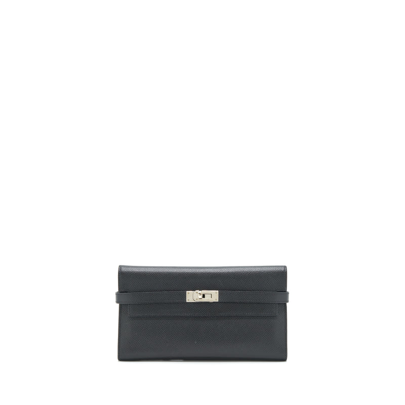 Hermes Kelly Long Wallet Epsom Black SHW Stamp Square O