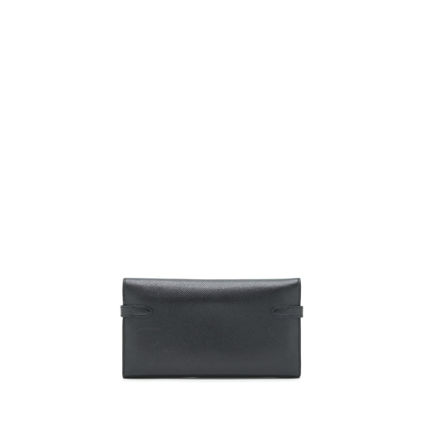 Hermes Kelly Long Wallet Epsom Black SHW Stamp Square O