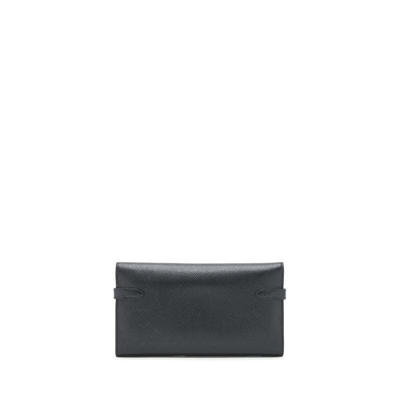 Hermes Kelly Long Wallet Epsom Black SHW Stamp Square O