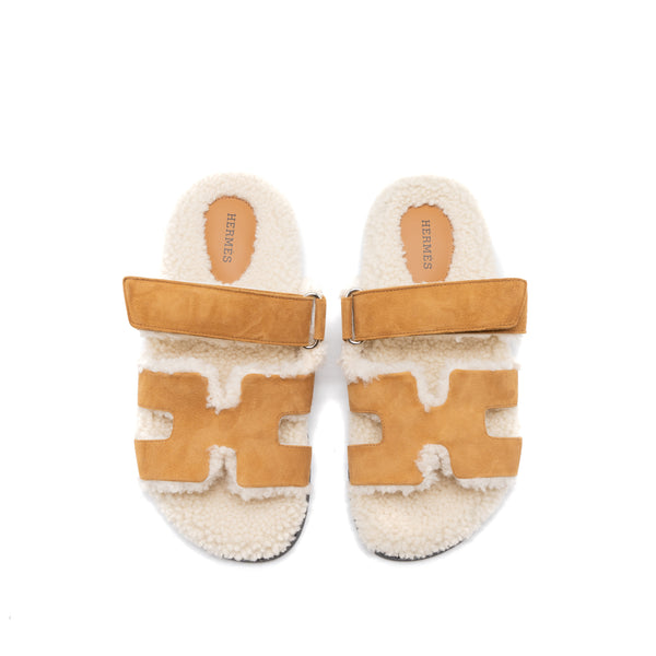 Hermes Size 37 Chypre Sandal Beige Doreen/Ecru