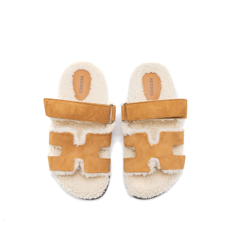 Hermes Size 37 Chypre Sandal Beige Doreen/Ecru