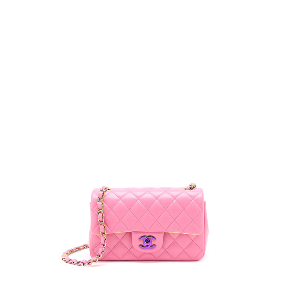 Chanel 21P Mini Rectangular Flag Bag Lambskin Pink With Multi Hardware