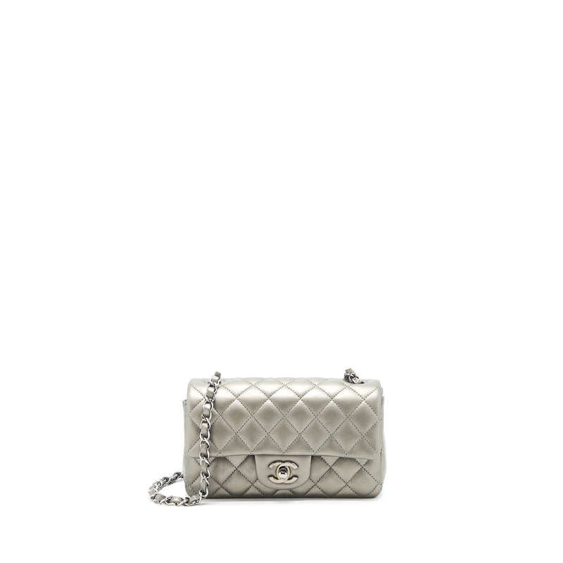 Chanel 21B Mini Rectangular Flap Bag Calfskin Metallic Silver with Shi
