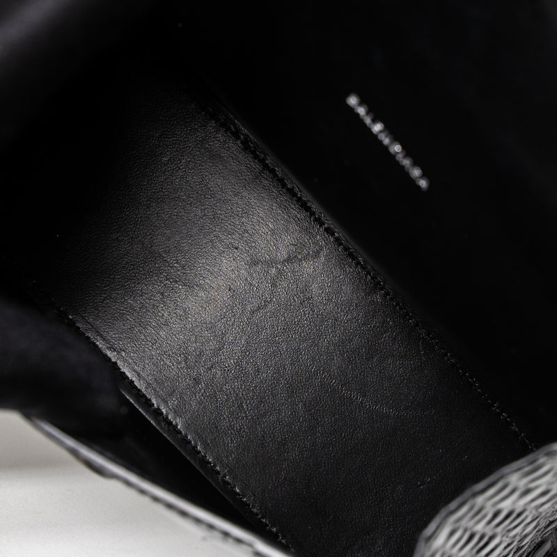 Balenciaga Hourglass XS Croc-Embossed Calfskin So Black