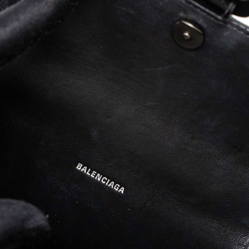Balenciaga Hourglass XS Croc-Embossed Calfskin So Black