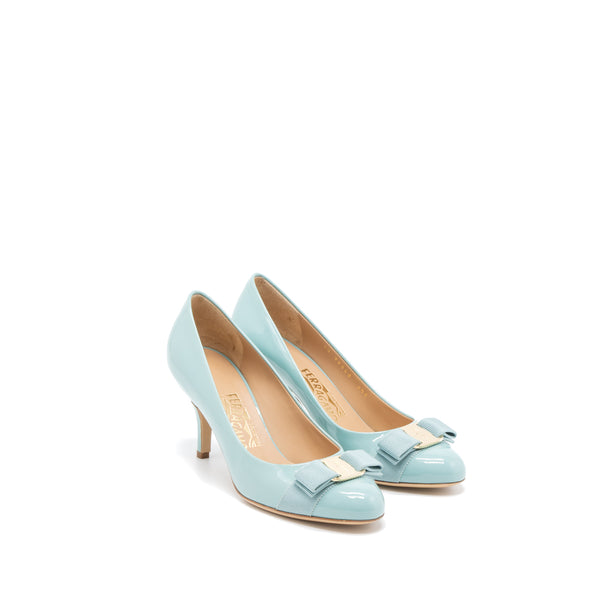 Ferragamo Size 6.5C Carla 70 Pumps Patent Aquarelle GHW