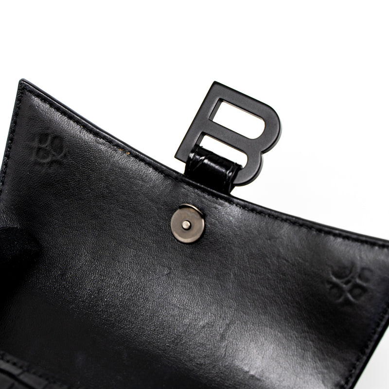 Balenciaga Hourglass XS Croc-Embossed Calfskin So Black