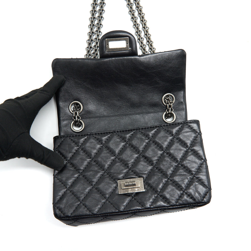 Chanel Mini 2.55 reissue Flap Bag Black with ruthenium Hardware