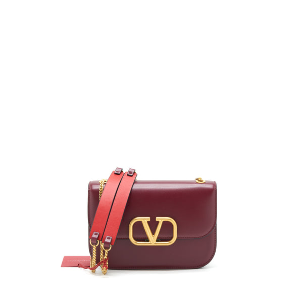Valentino Vlogo Small Chain Shoulder Bag Calfskin Dark Red GHW