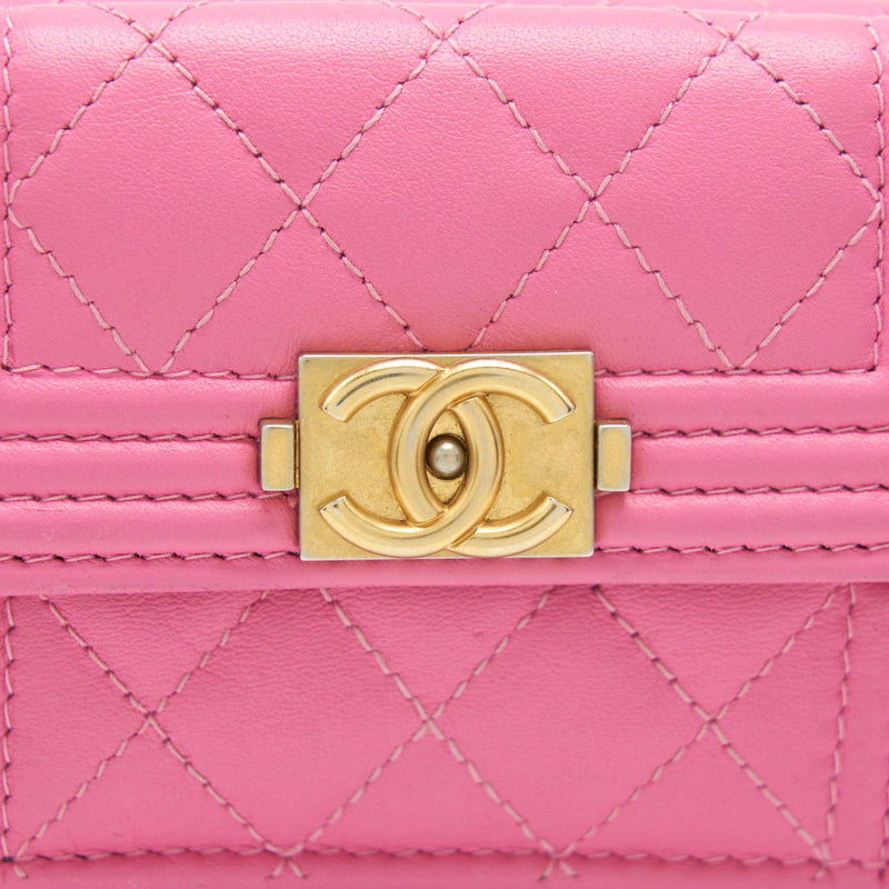 Chanel Boy Small Wallet Pink Brushed Lambskin GHW