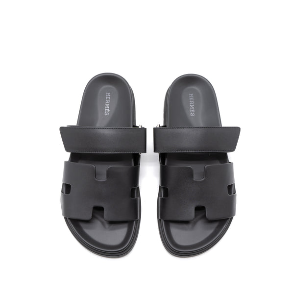 Hermes Size 40 Men’s Chypre Sandals Calfskin Black