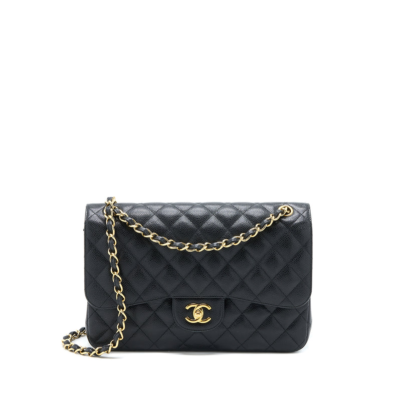 Chanel Black Caviar Jumbo Classic Flap Bag Single GHW 65108 For