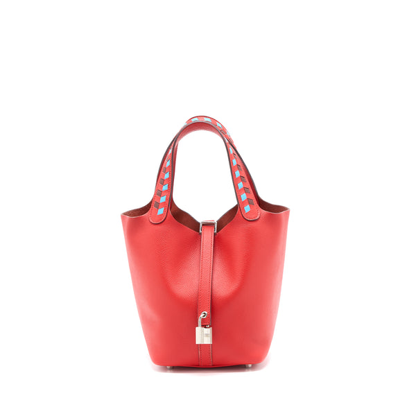 Hermes Picotin 18 Lock Bag Epsom Red with Multi Colour Handle SHW Stamp C