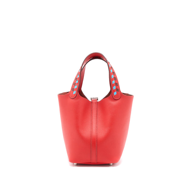 Hermes Picotin 18 Lock Bag Epsom Red with Multi Colour Handle SHW Stamp C