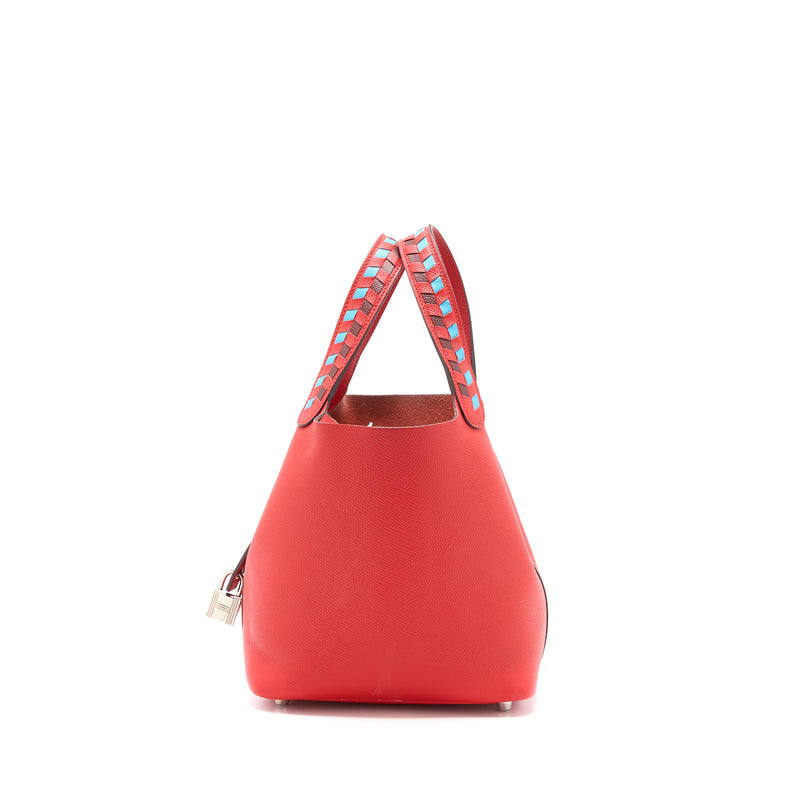 Hermes Picotin 18 Lock Bag Epsom Red with Multi Colour Handle SHW Stamp C