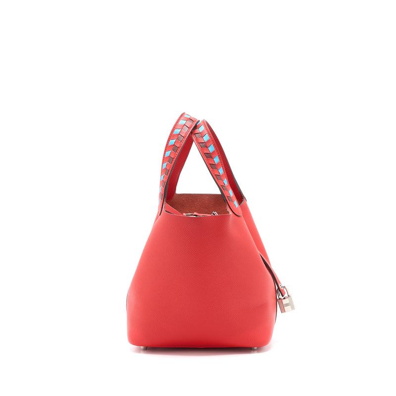 Hermes Picotin 18 Lock Bag Epsom Red with Multi Colour Handle SHW Stamp C