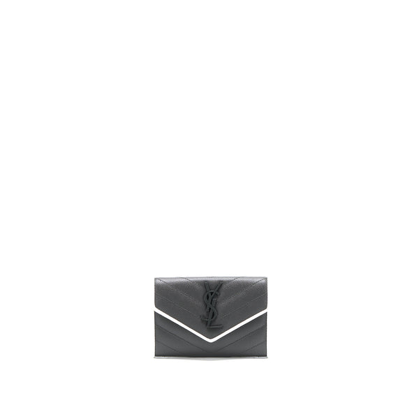 Saint Laurent Small Flap Wallet Grained Calfskin Grey/White SHW