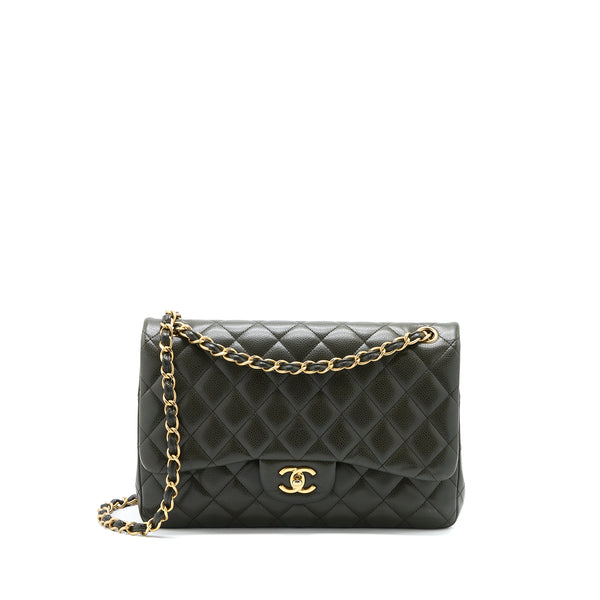 Chanel Classic Jumbo Double Flap Bag Caviar Olive Green GHW
