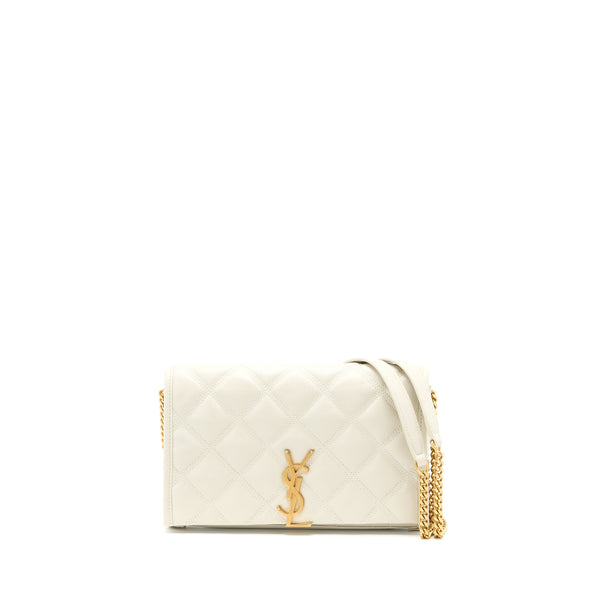 Saint Laurent Becky Quilted Chain Bag White GHW