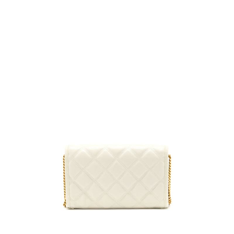 Saint Laurent Becky Quilted Chain Bag White GHW