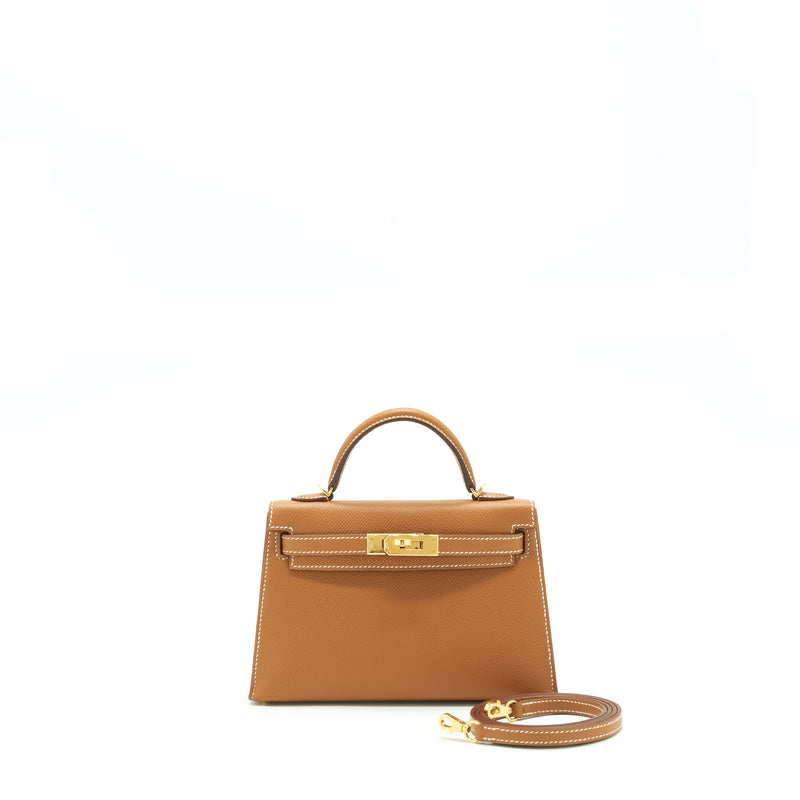 Hermes Mini Kelly II Epsom Gold GHW Stamp Z