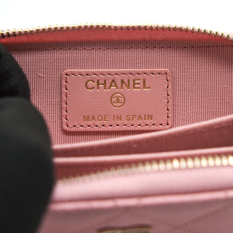 Chanel 22C Zip Cardholder Pink Caviar LGHW