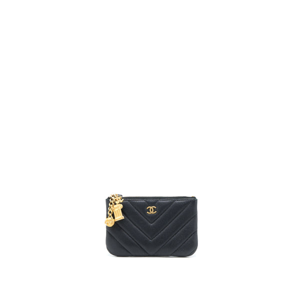 Chanel Chevron Zip O-Case Grained Lambskin Black GHW