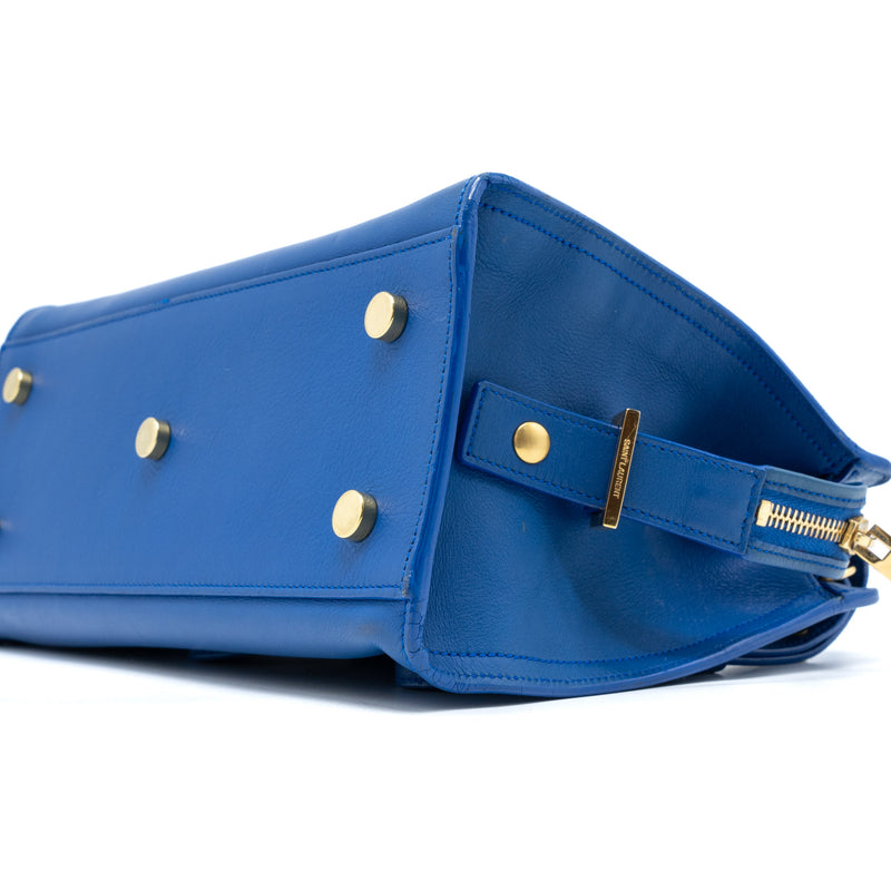 Saint Laurent Cabas Tote Bag Calfskin Blue GHW