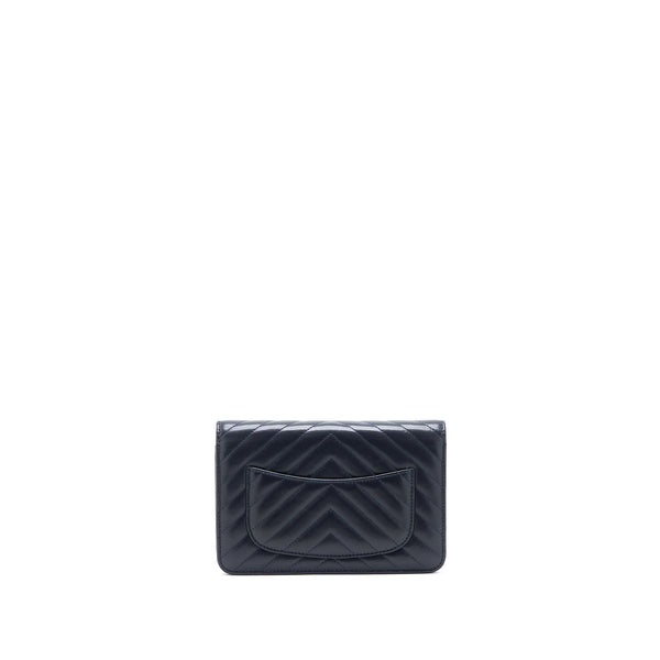 Chanel Wallet On Chain Chevron Lambskin Navy SHW