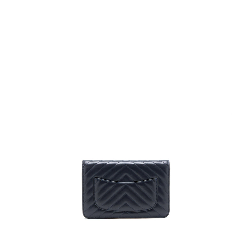 Chanel Wallet On Chain Chevron Lambskin Navy SHW