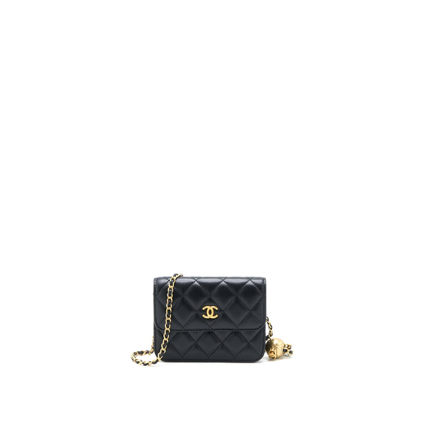 Chanel Pearl Crush Mini Flap Belt Bag with Chain Lambskin Black Brushed GHW