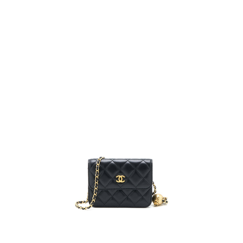 Chanel Pearl Crush Mini Flap Belt Bag with Chain Lambskin Black Brushed GHW