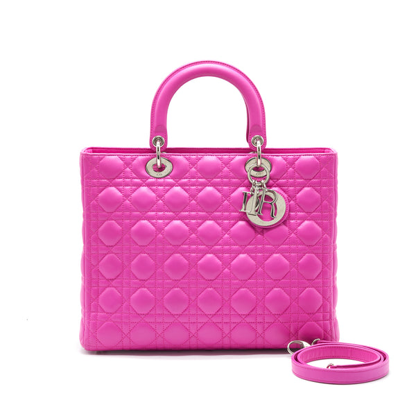 DIOR LARGE LADY DIOR LAMBSKIN BAG IN HOT PINK